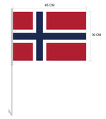 Norsk bilflagga 45×30 cm på stång, passar husbil och camping för norgesresor.