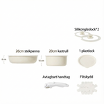 Produktbild – 26 cm stekpanna, 20 cm kastrull, silikonglaslock, plastlock, avtagbart handtag och filtskydd för husbilskök