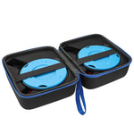 Svart förvaringsfodral öppnat med blå sugkoppsbaserade vägghållare för markis, passar husbil och husvagn.